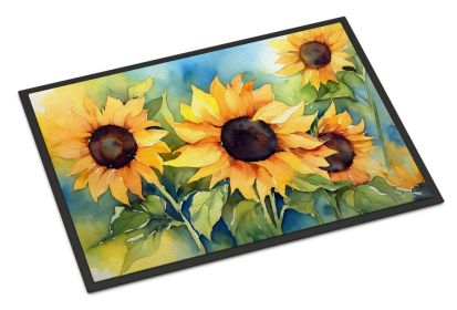 NEW Sunflowers in Watercolor Doormat Front Door Mat Indoor Outdoor Rugs for Entryway, Non Slip Washable Low Pile, 18H X 27W