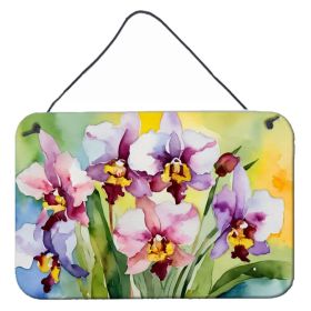 NEW Orchids in Watercolor Wall or Door Hanging Prints Aluminum Metal Sign Kitchen Wall Bar Bathroom Plaque Home Decor, 8HX12W, Multicolor