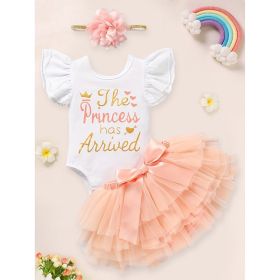 3PCS Newborn Baby Girl Outfits Infant Letter Print Romper & Tutu Skirt & Headband Coming Home Clothes Set (Option: Peach-Newborn)