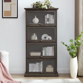 Glass display cabinet 4 Tier Glass Display Cabinet Storage Curio Cabinet with Flip up Glass Doors, Collectors Showcase Toy Figure Organizers Rack (Color: Brown, Material: MDF+glass)