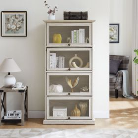 Glass display cabinet 4 Tier Glass Display Cabinet Storage Curio Cabinet with Flip up Glass Doors, Collectors Showcase Toy Figure Organizers Rack (Color: Antique White, Material: MDF+glass)