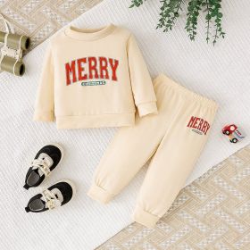 Baby Girls 2Pcs Christmas Outfits MERRY Christmas Letter Print Round Neck Long Sleeve Sweatshirt & Pants Set (Option: Apricot-18to24 Months)