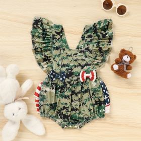 Baby's Girl 4th Of July Independence Day Style Camouflage Pattern Triangle Bodysuit, Casual Sleeveless Romper, Toddler & Infant Girl's Onesie (Option: Army Green-12to18 Months)